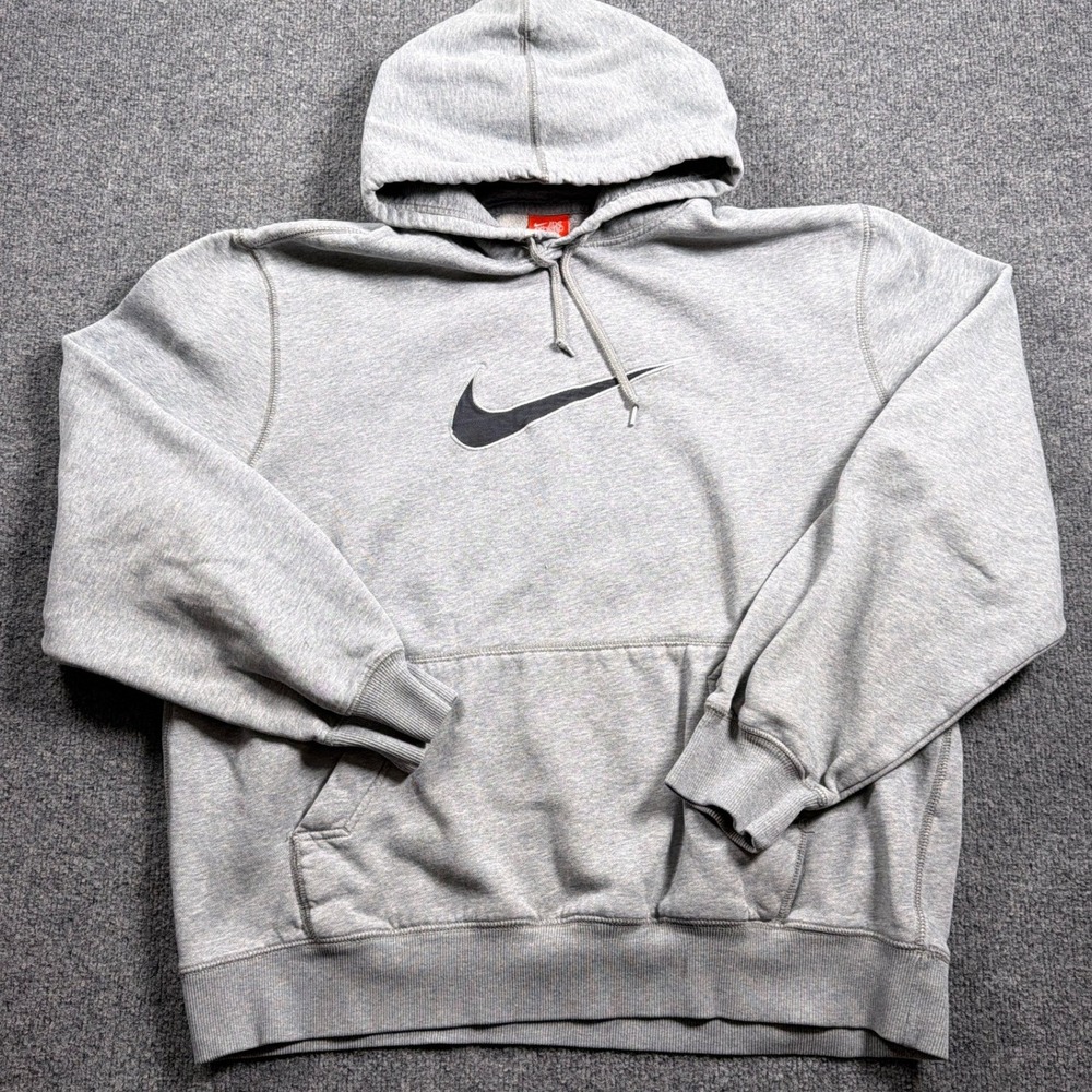 Y2K Nike Hoodie Mens XL Gray Center Swoosh Athletic Dept Pullover Oversize